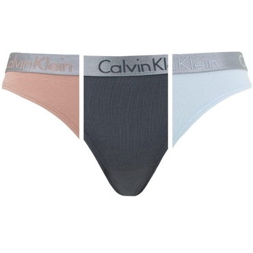 Calvin Klein 3Pack Tanga Tělová, Černá a Světle Modrá